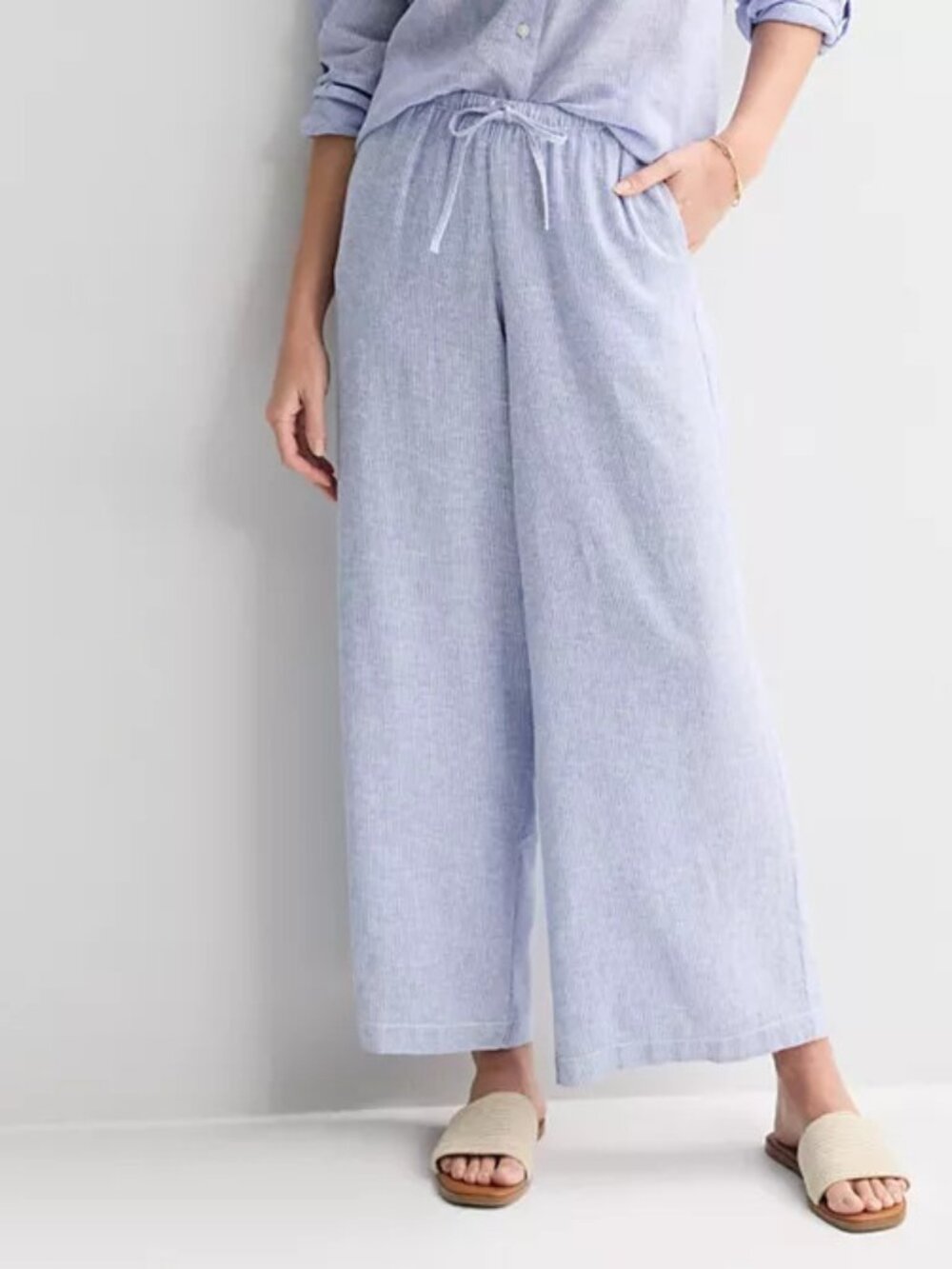 Women's PS Sonoma Goods For Life® Blue Mircro Stripe Mid Rise Linen Pants
